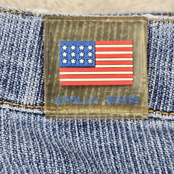 Vintage Apollo Jeans 5/6 Pinstripe Buckle Pockets Blue Mid Rise Y2K Distressed - Picture 13 of 16